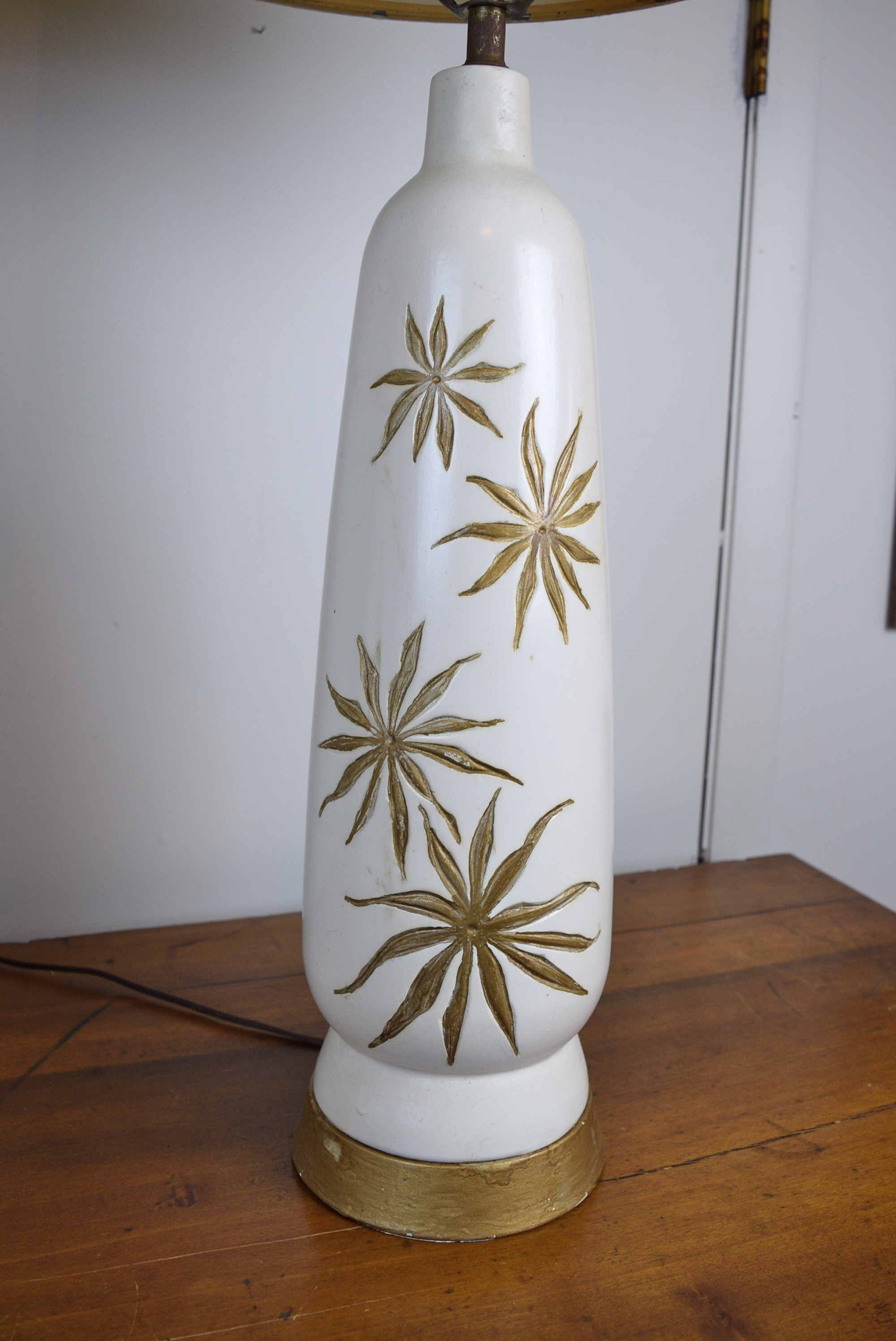 Pair of Mid Century White and Gold Table Lamps