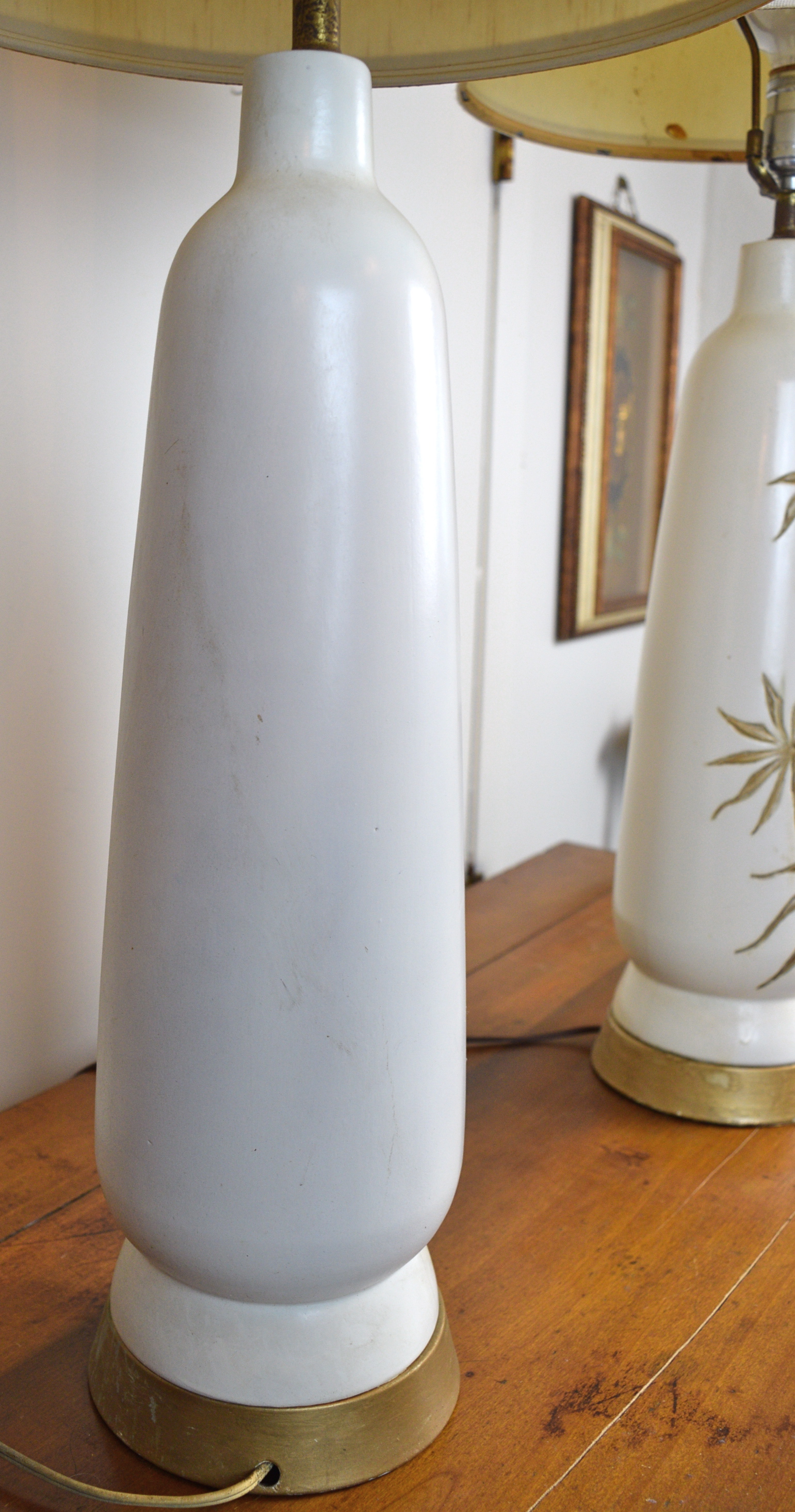 Pair of Mid Century White and Gold Table Lamps