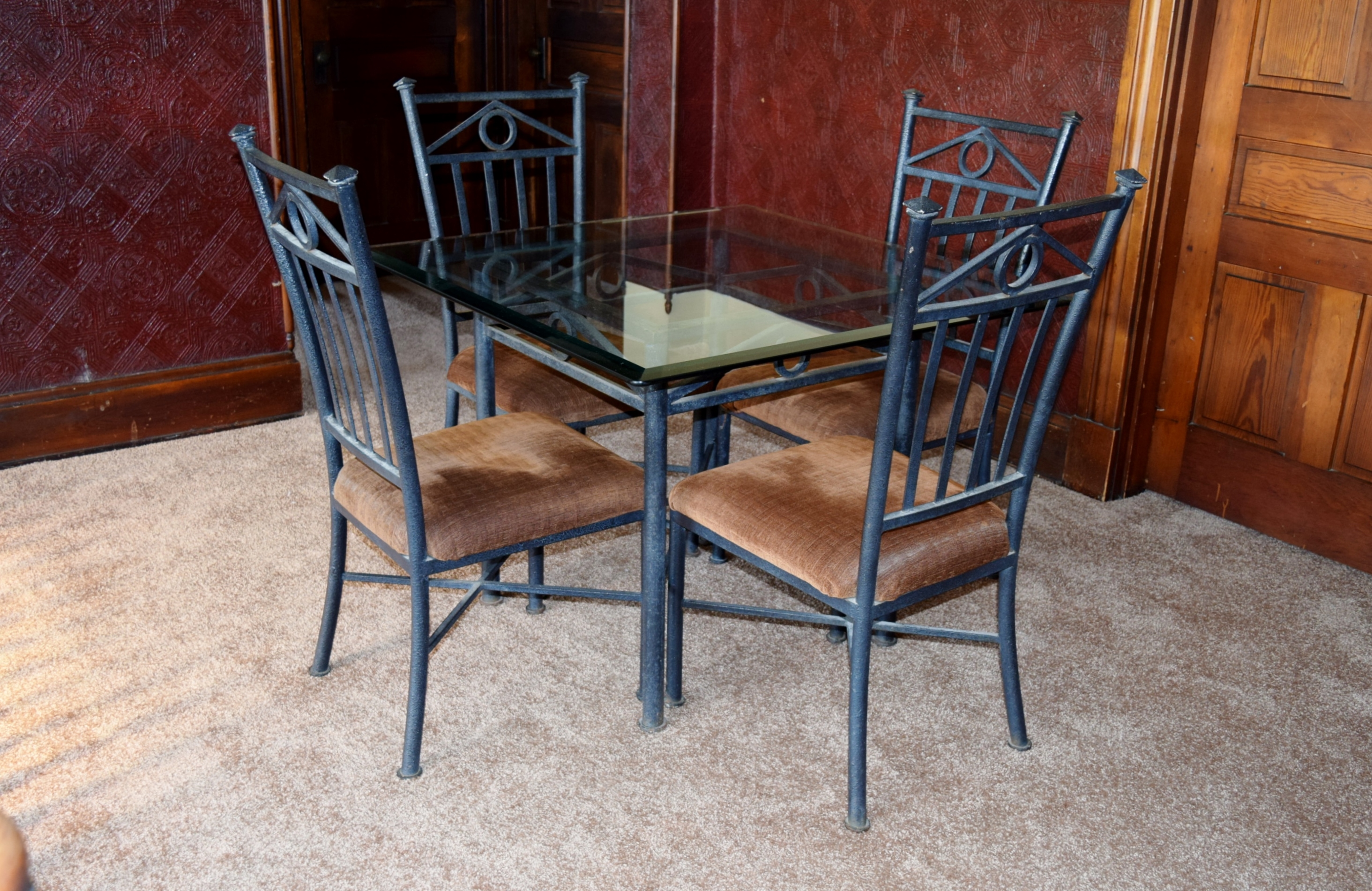 Glasstop Iron Table with Four Chairs