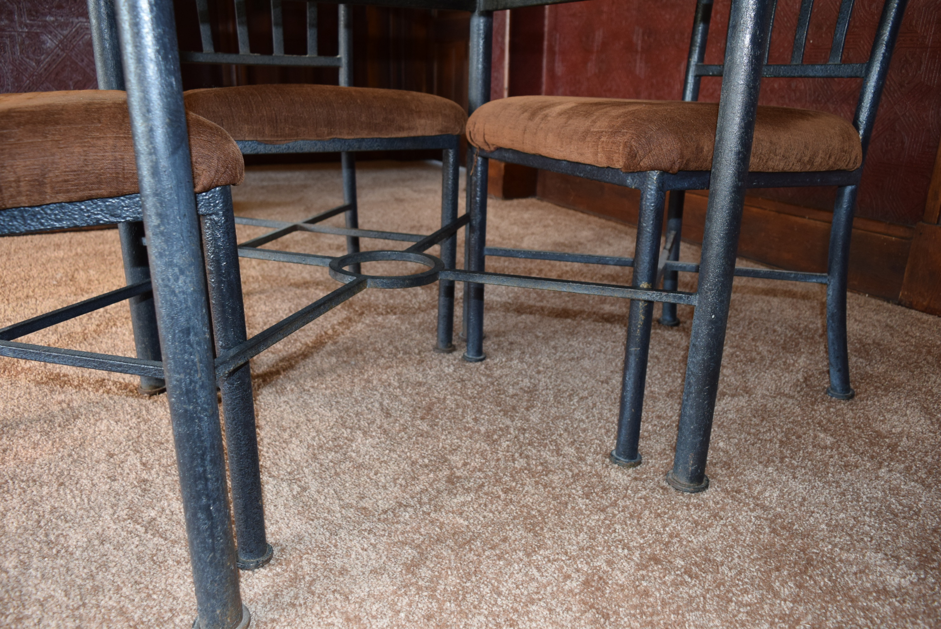 Glasstop Iron Table with Four Chairs