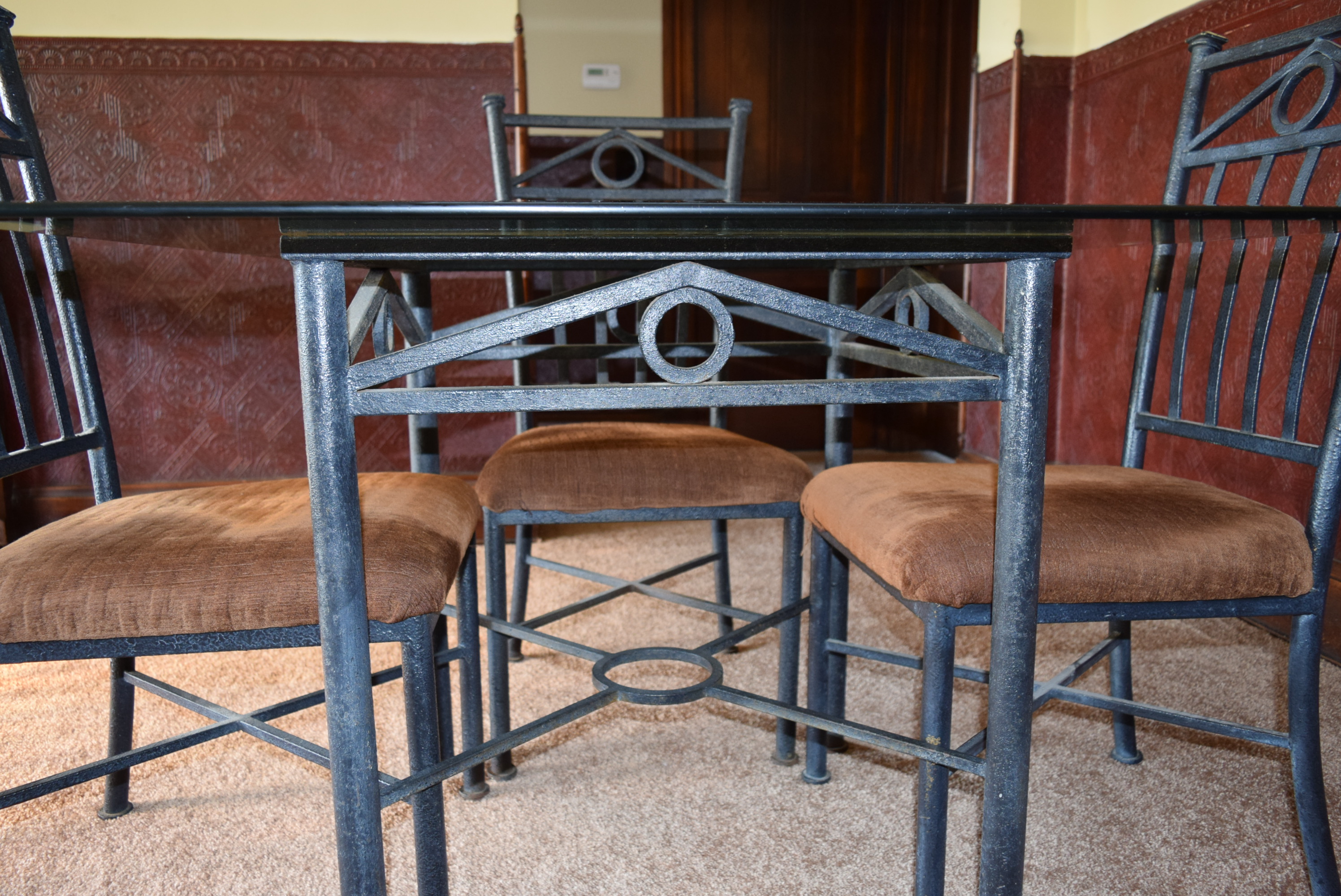 Glasstop Iron Table with Four Chairs