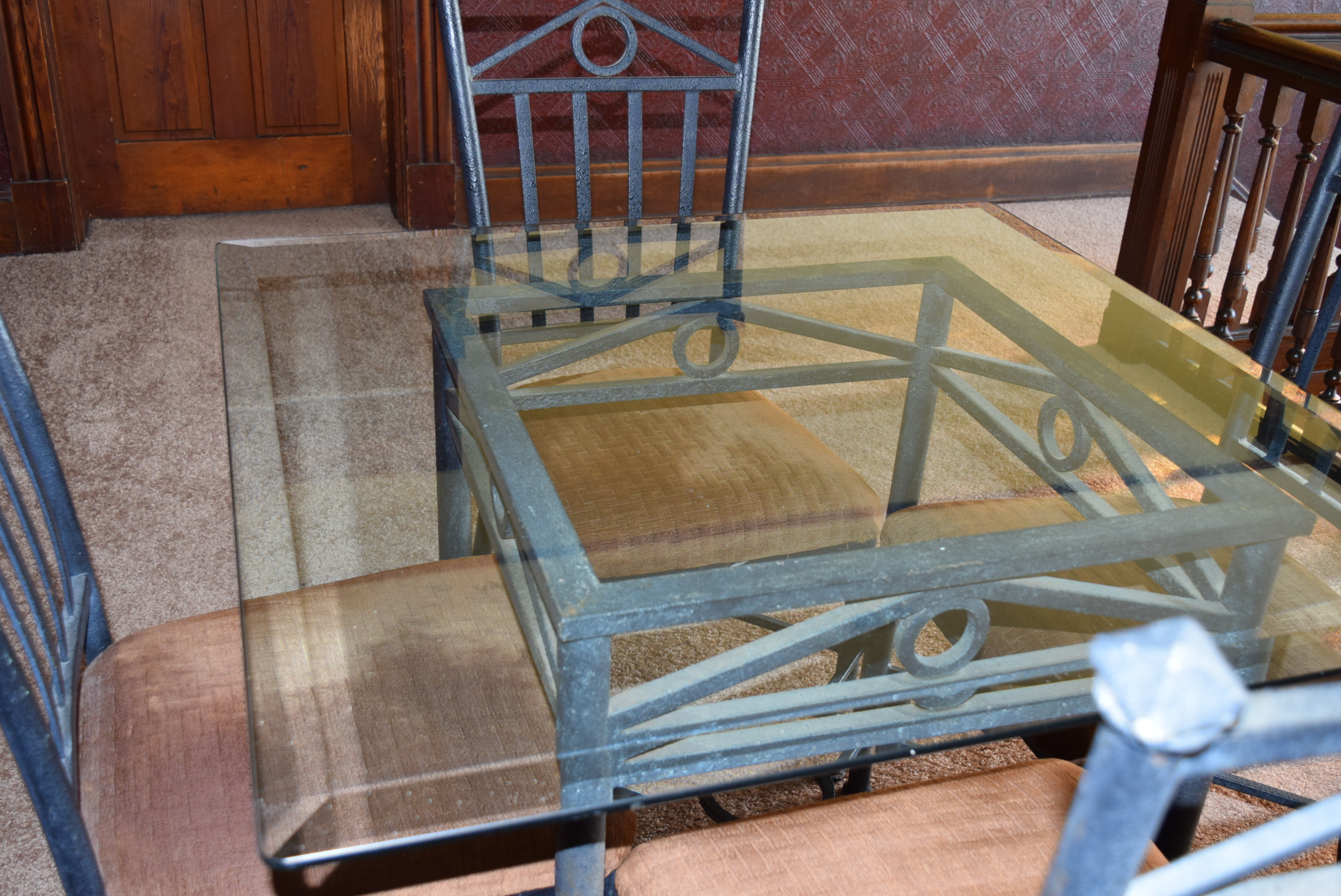Glasstop Iron Table with Four Chairs