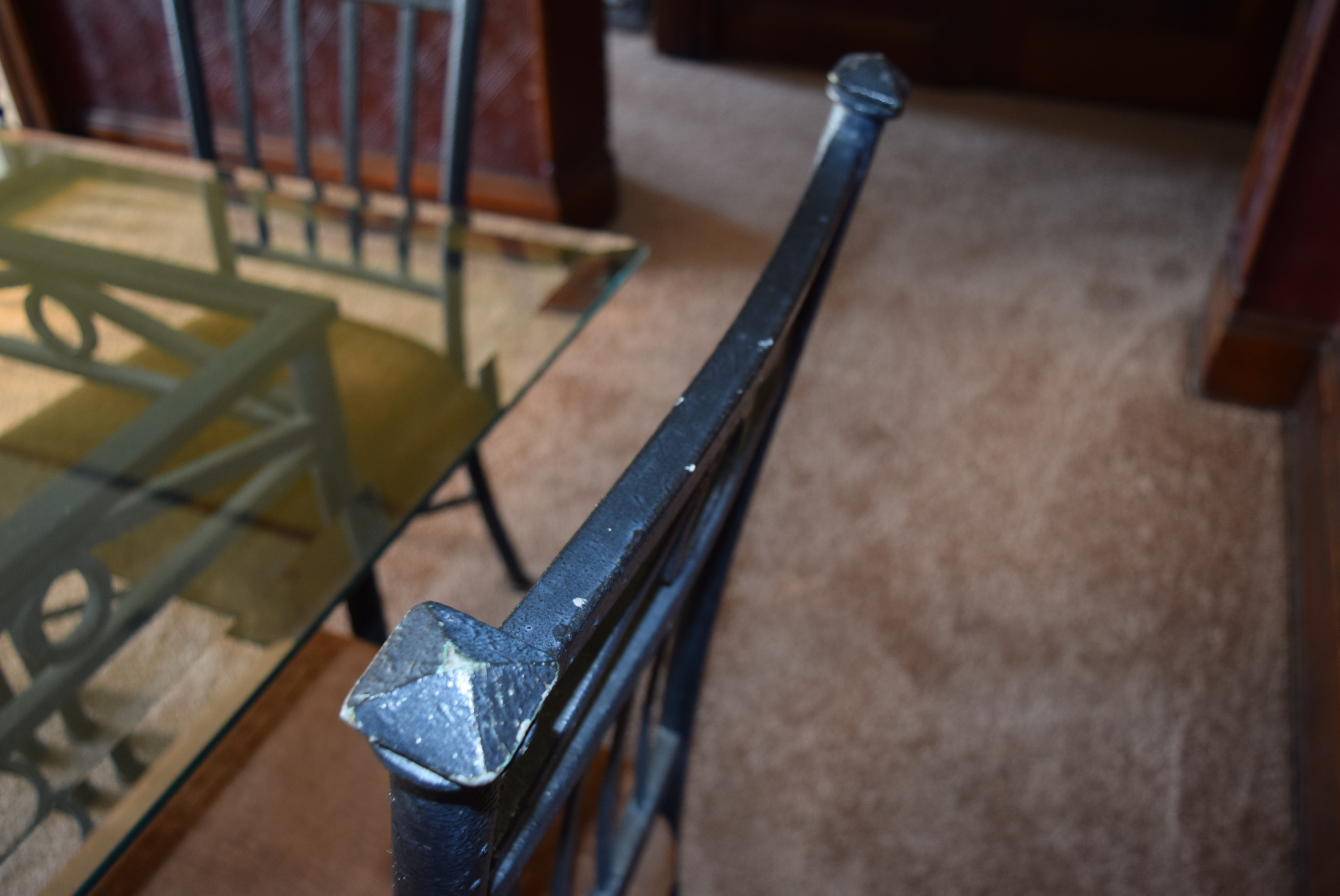 Glasstop Iron Table with Four Chairs