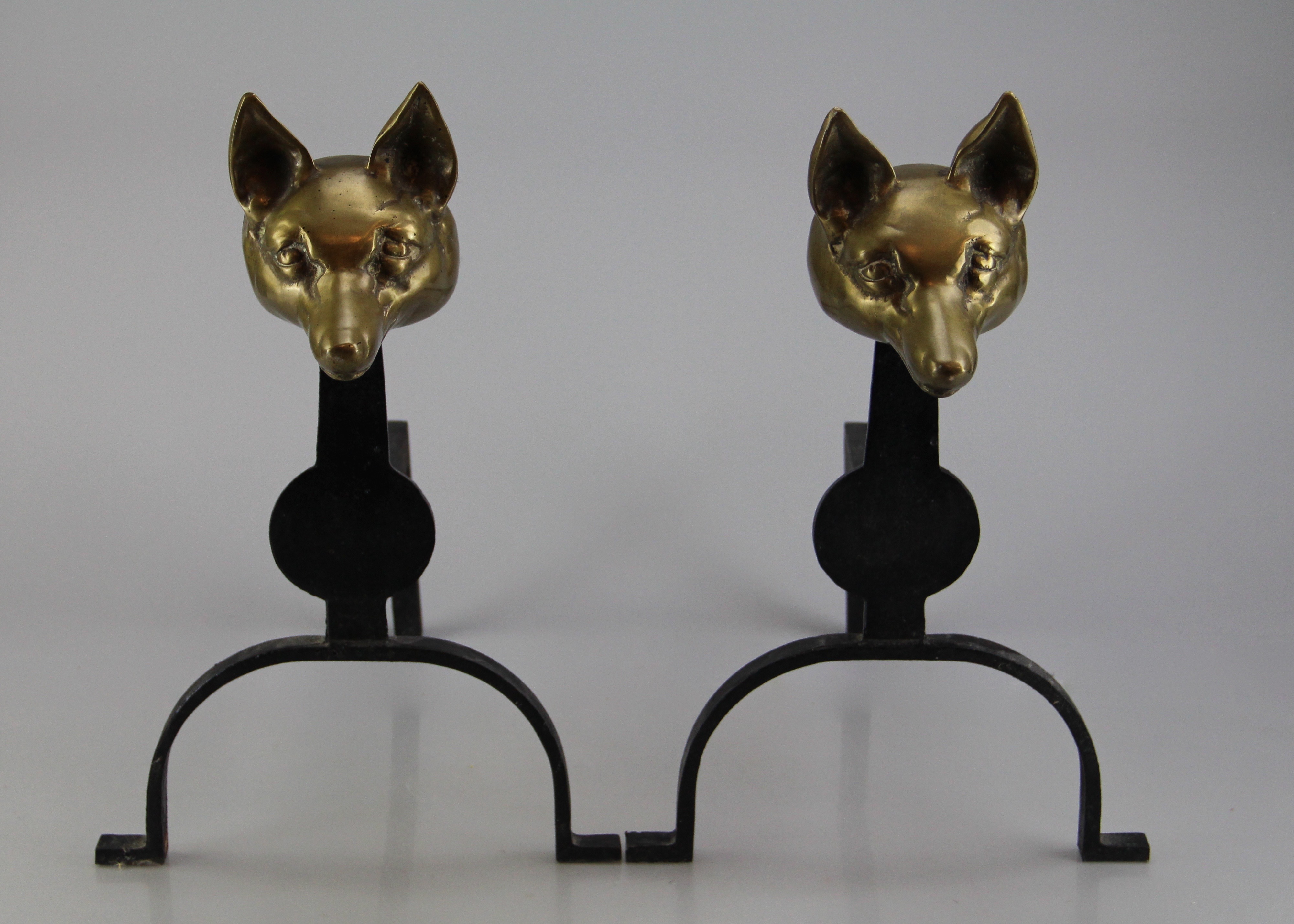 Fox Head Andirons by Virginia Metalcrafters