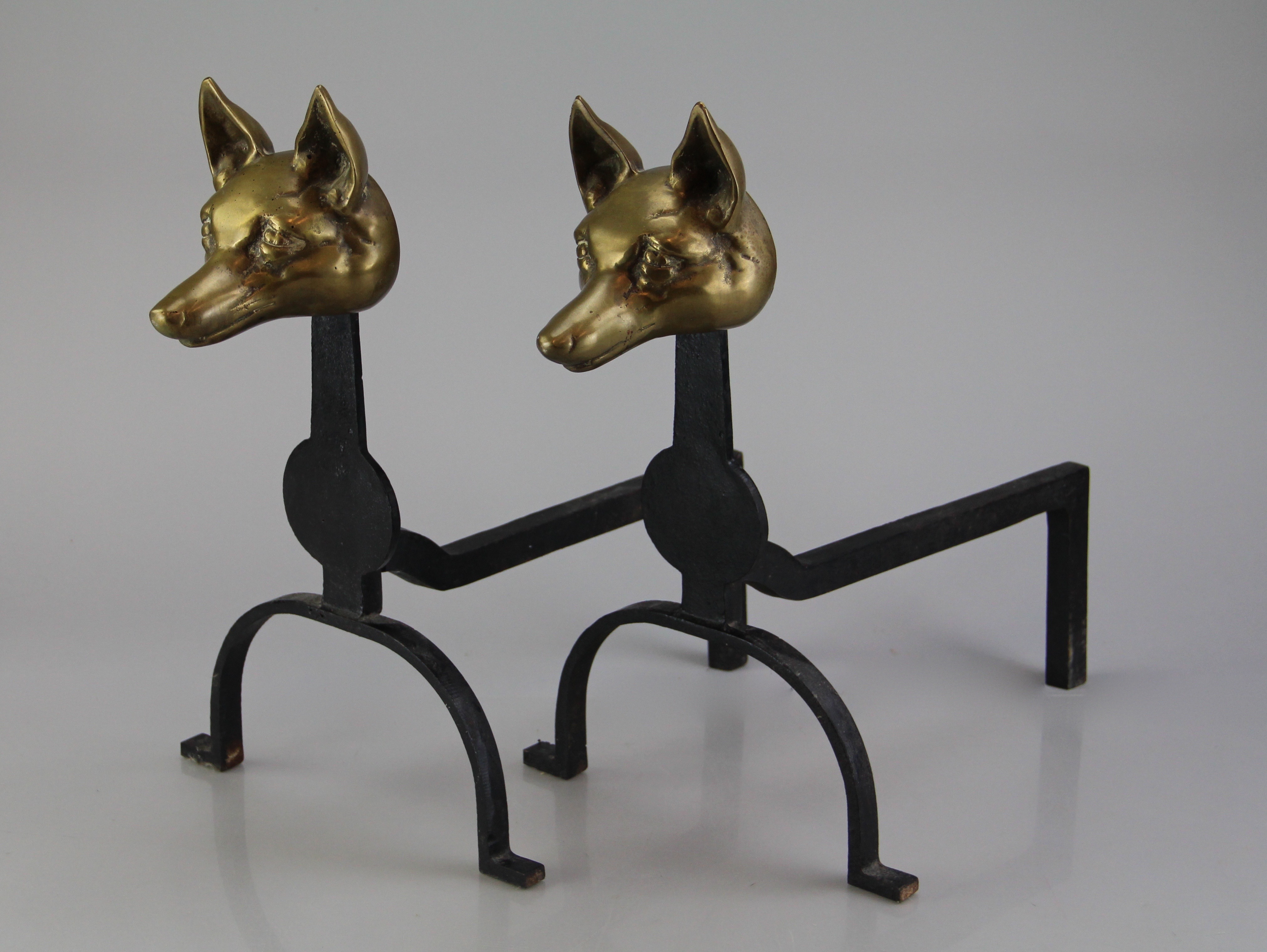 Fox Head Andirons by Virginia Metalcrafters