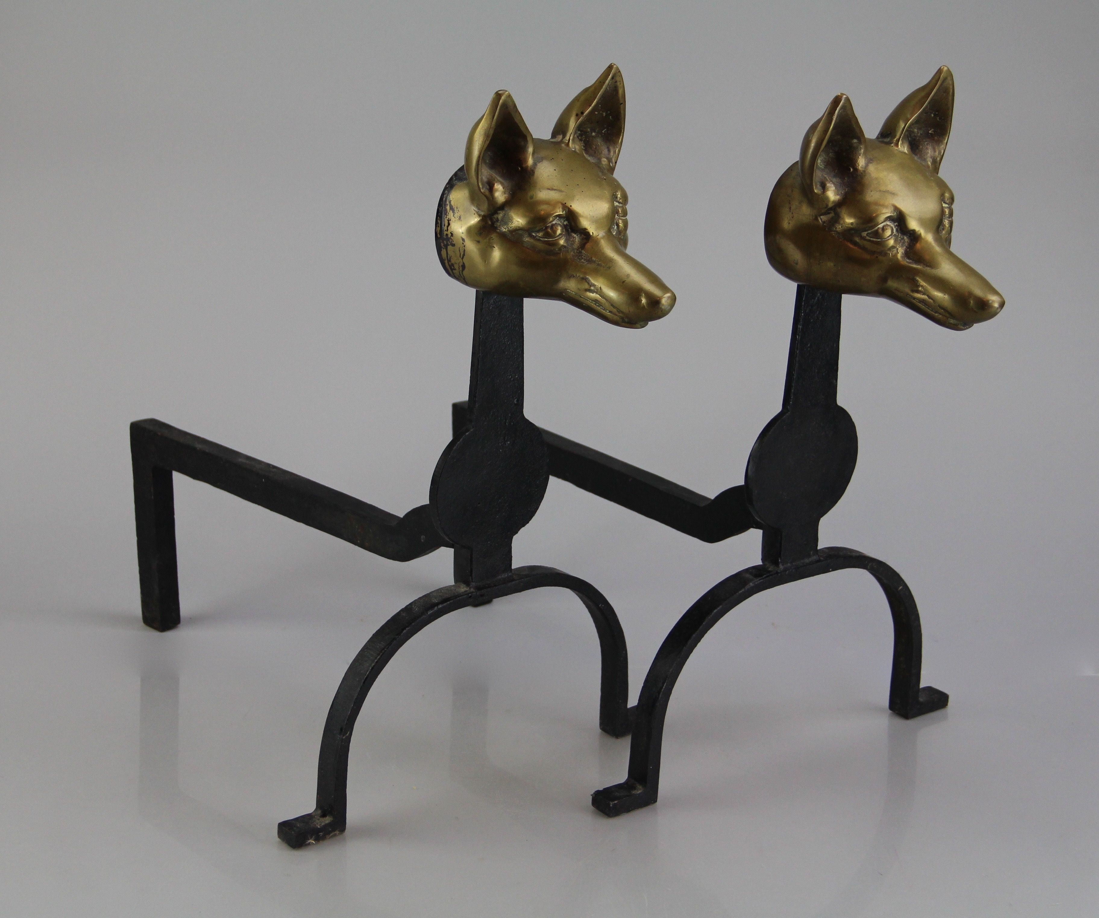 Fox Head Andirons by Virginia Metalcrafters