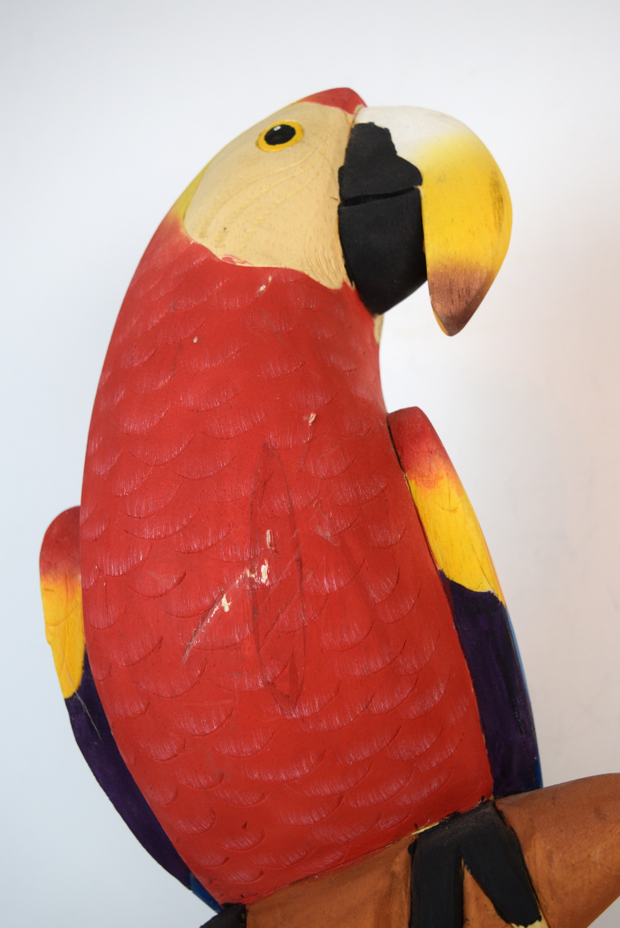 Hand Carved Wooden Parrot Statue