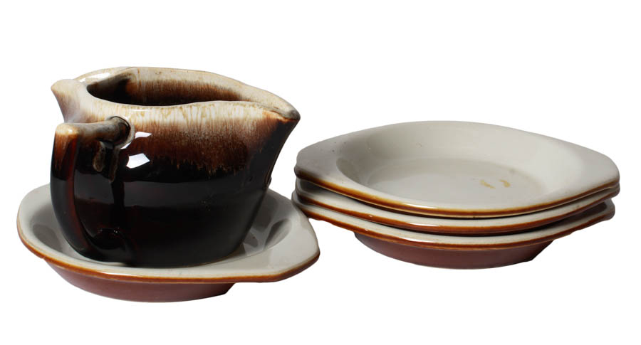 Collection of Hall Casserole Dishes and Brown Pottery