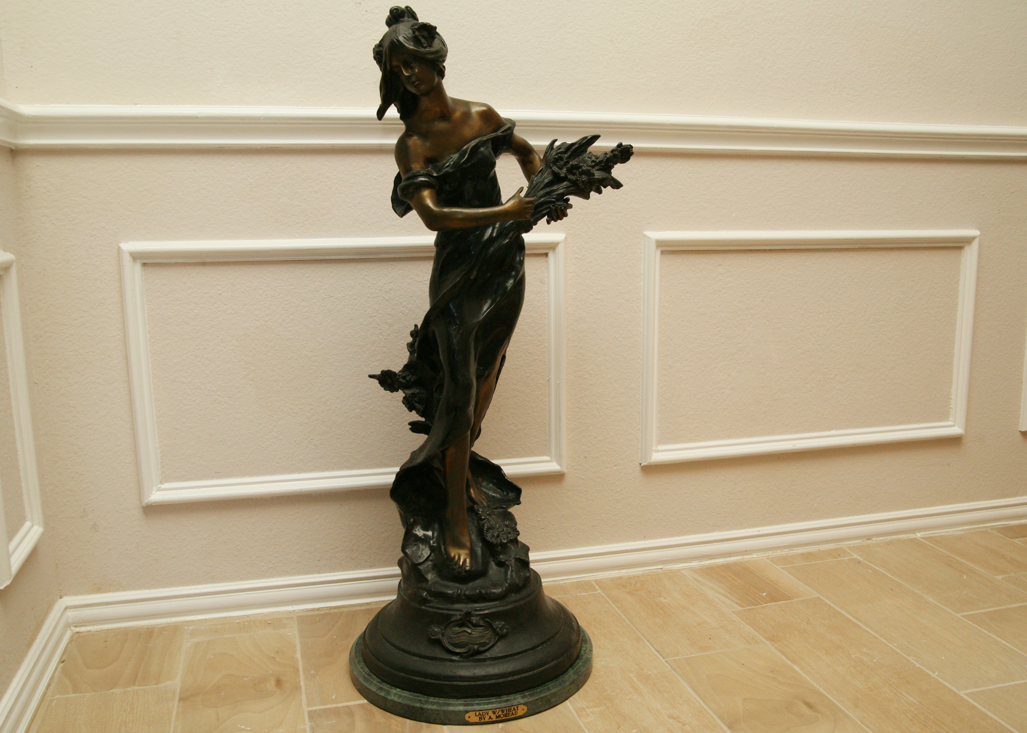Bronze Sculpture After Auguste Moreau's "Lady with Wheat"