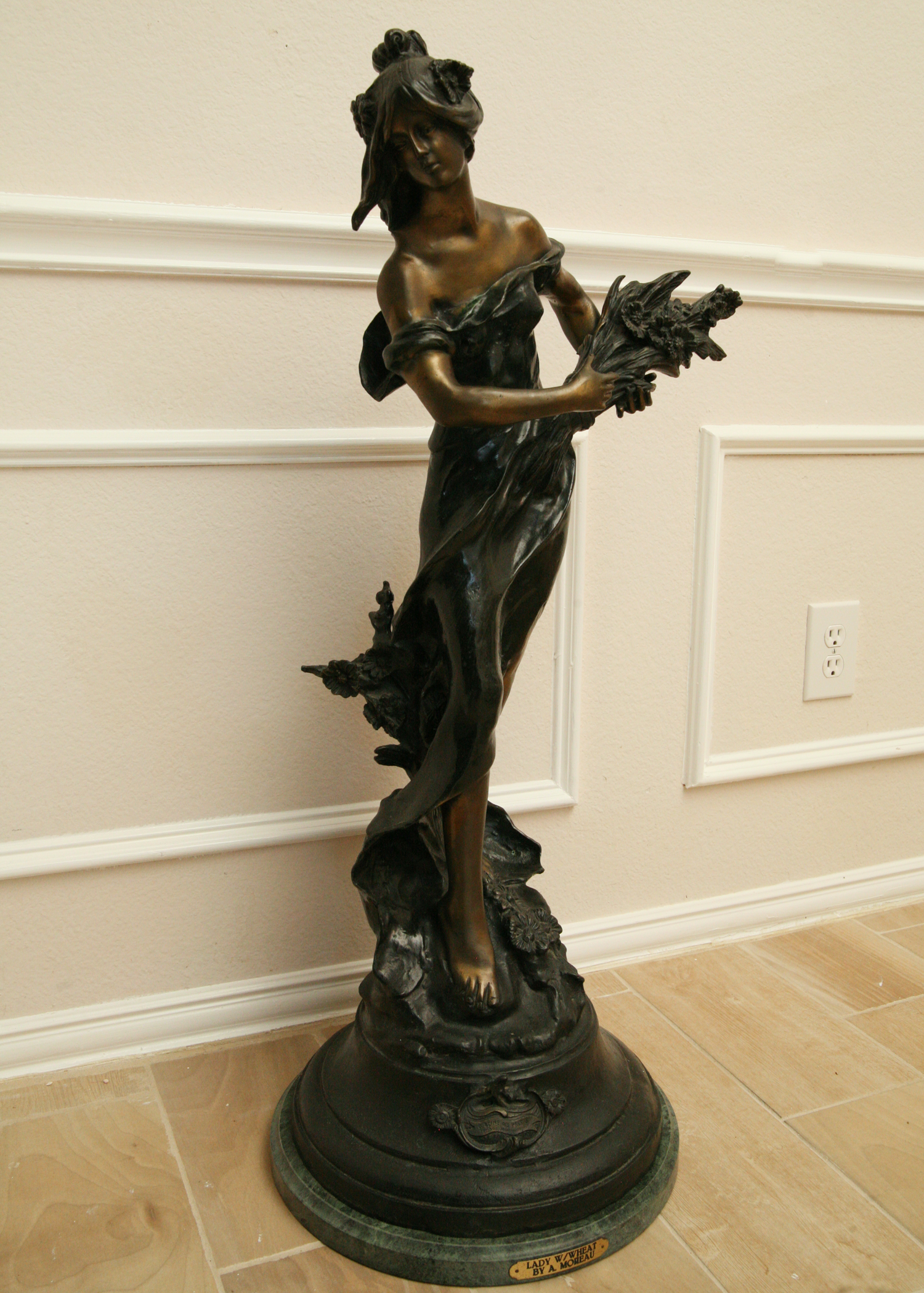Bronze Sculpture After Auguste Moreau's "Lady with Wheat"