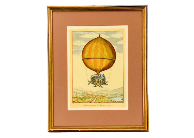 Hand-colored Engraving of Hot Air Balloon