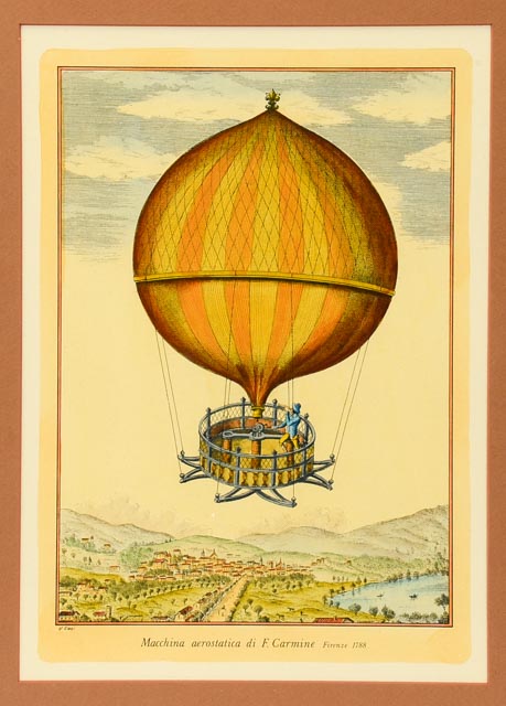 Hand-colored Engraving of Hot Air Balloon