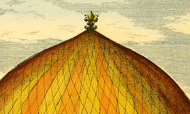 Hand-colored Engraving of Hot Air Balloon