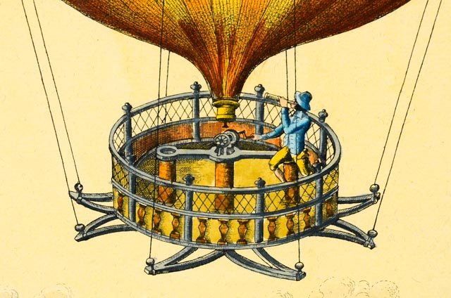 Hand-colored Engraving of Hot Air Balloon