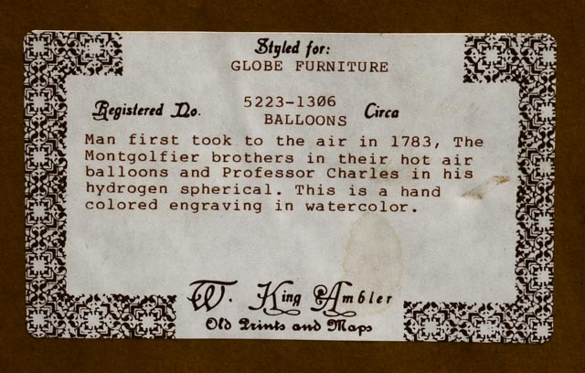 Hand-colored Engraving of Hot Air Balloon