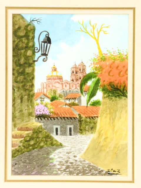 Pair of Benito Diaz Watercolors of Santa Prisca Church, Mexico