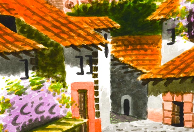 Pair of Benito Diaz Watercolors of Santa Prisca Church, Mexico