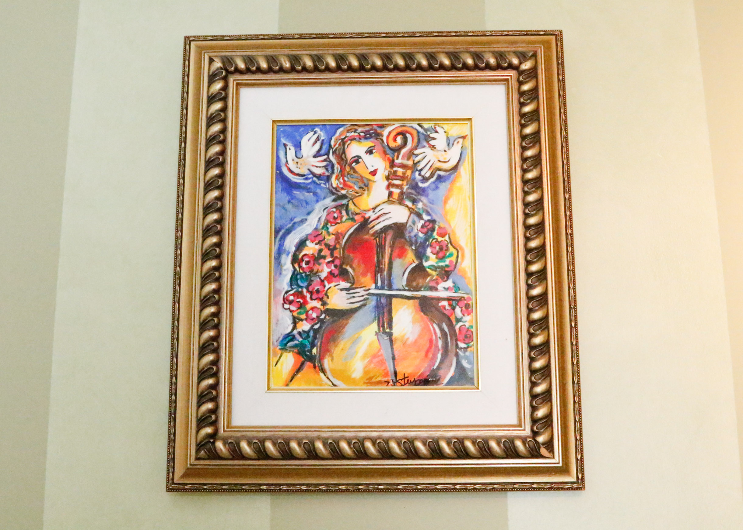 Zamy Steynovitz "Cellist with Doves" Embellished Serigraph