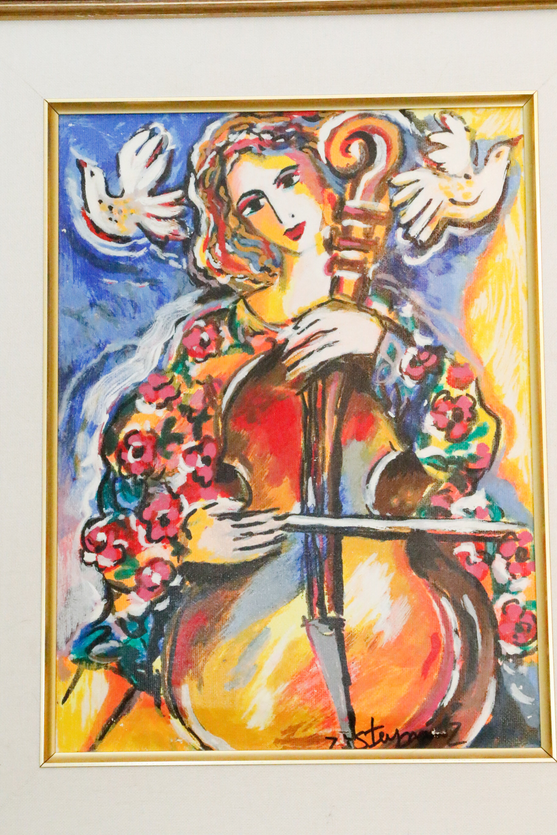 Zamy Steynovitz "Cellist with Doves" Embellished Serigraph