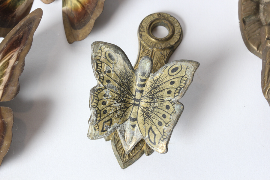 Collection of Metal Butterflies, Brass Doorknob and Trinkets