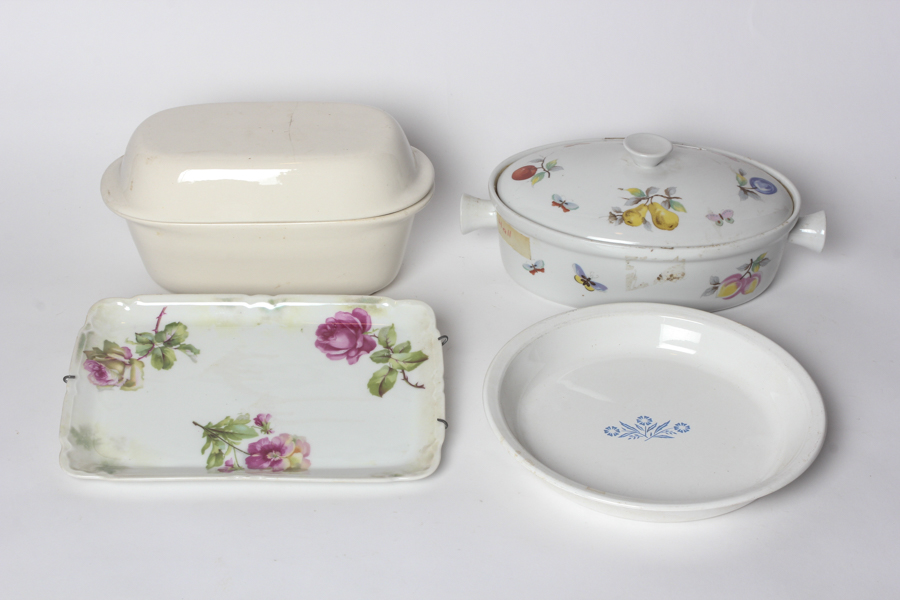 White and Floral Dishware Casserole and Pie Dishes