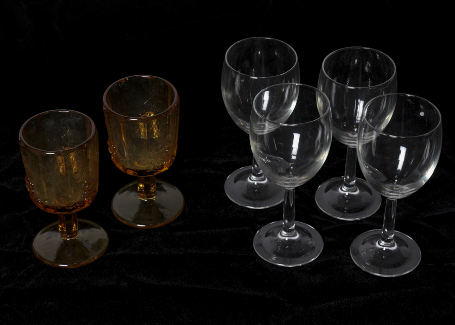 Set of Four Wine Glasses and Yellow Goblets