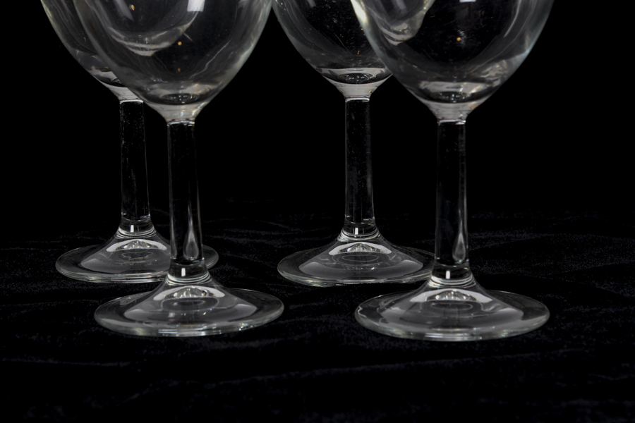 Set of Four Wine Glasses and Yellow Goblets