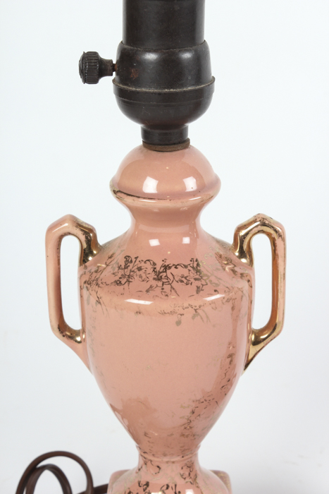 Pair of Bubblegum Pink Porcelain Lamps with Gold Trim