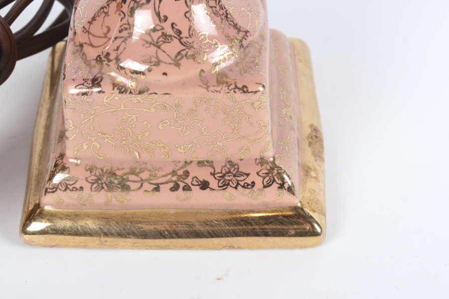 Pair of Bubblegum Pink Porcelain Lamps with Gold Trim