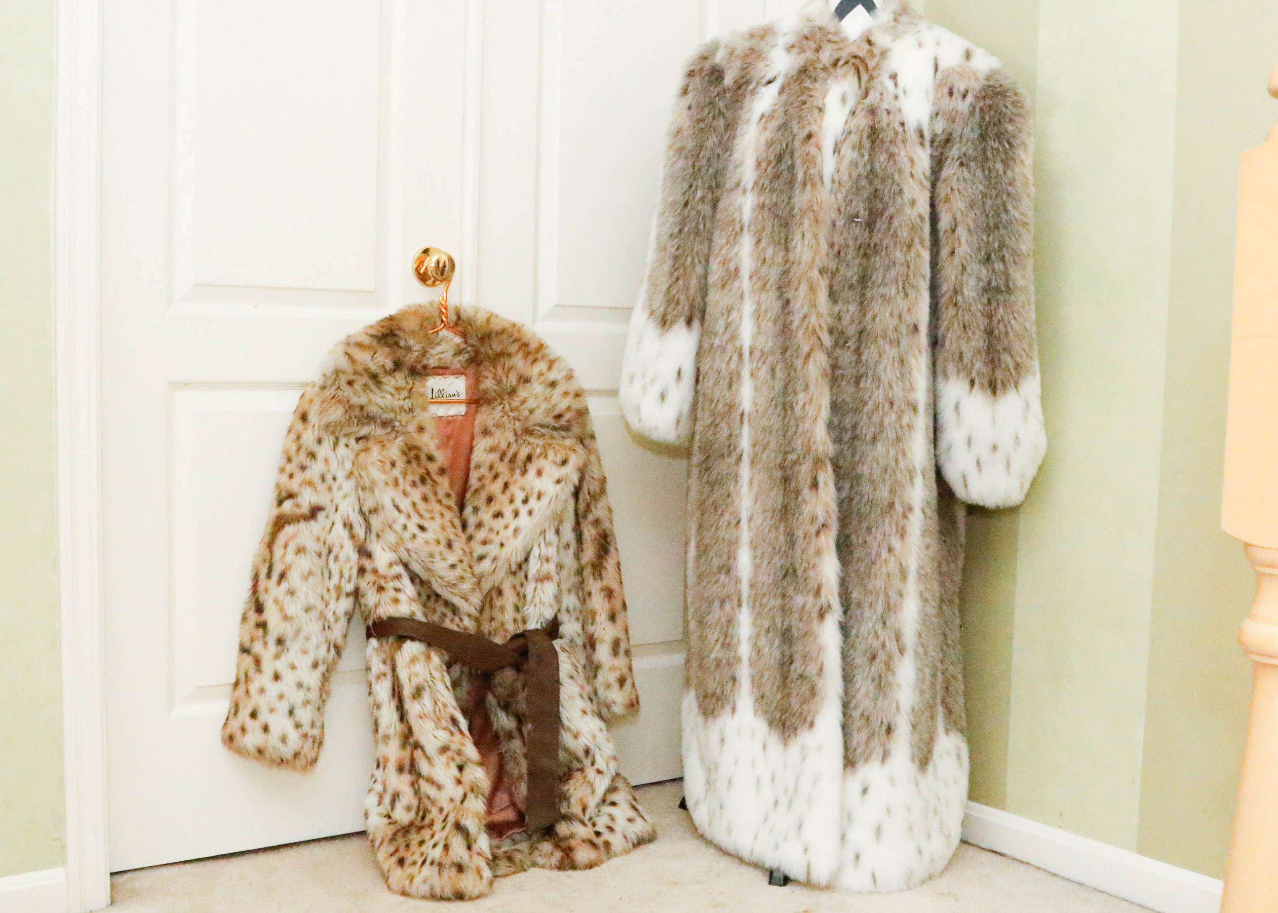 Two Fabulous White and Black Spotted Faux Fur Coats
