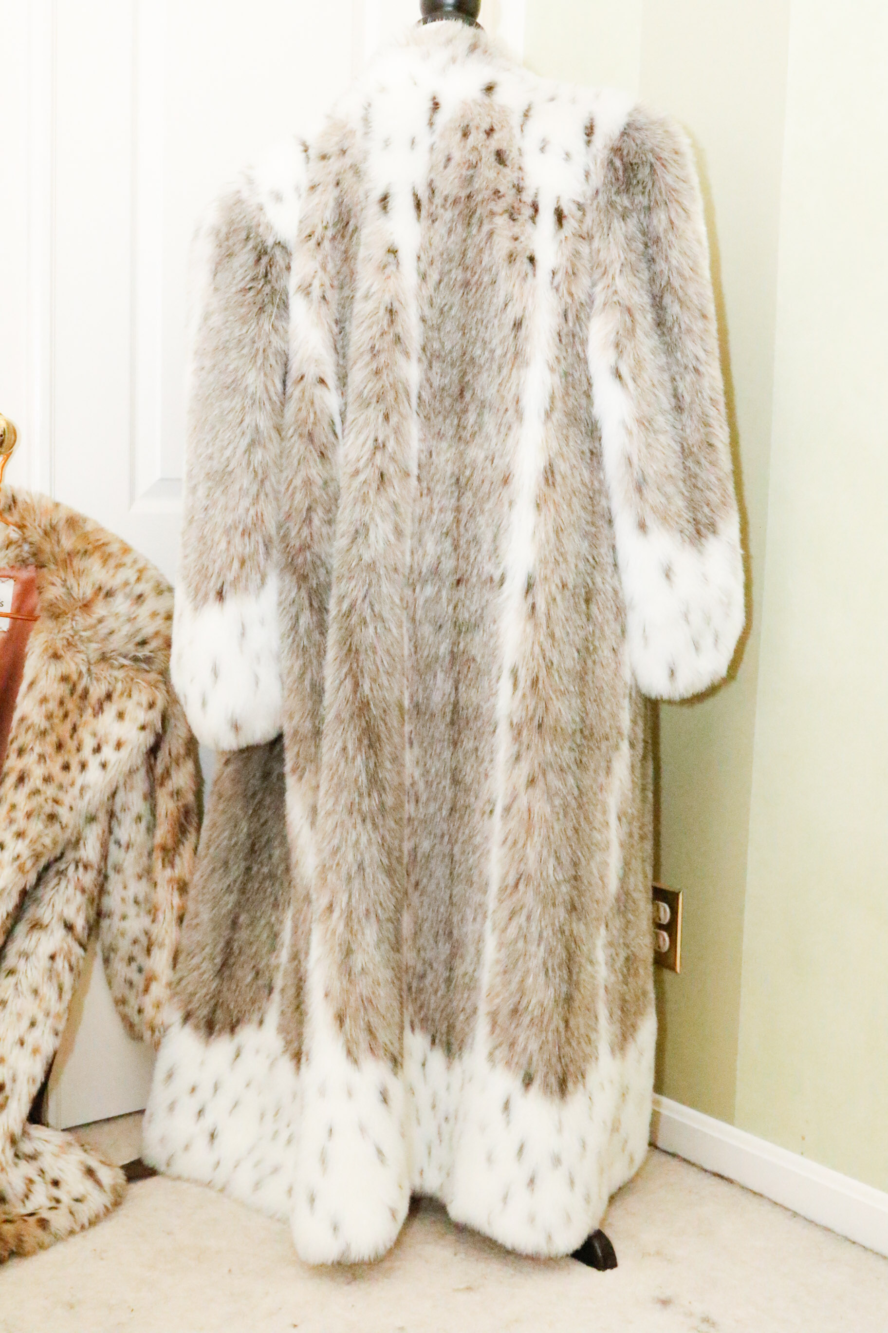 Two Fabulous White and Black Spotted Faux Fur Coats