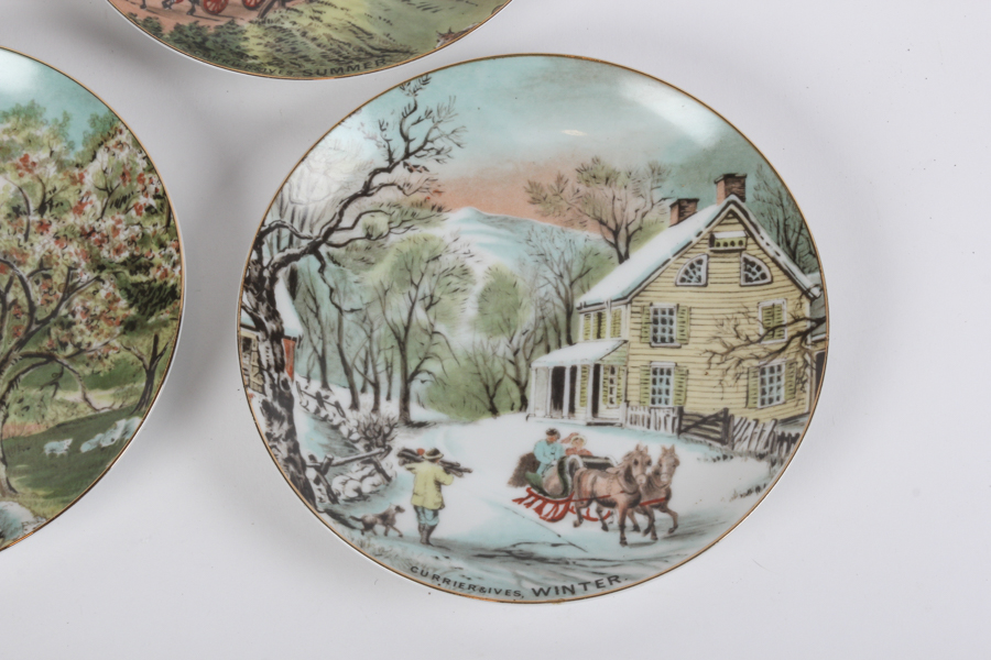 Set of Three Seasonal Plates and Three Bowls