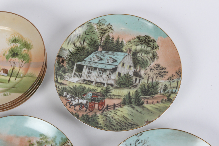 Set of Three Seasonal Plates and Three Bowls