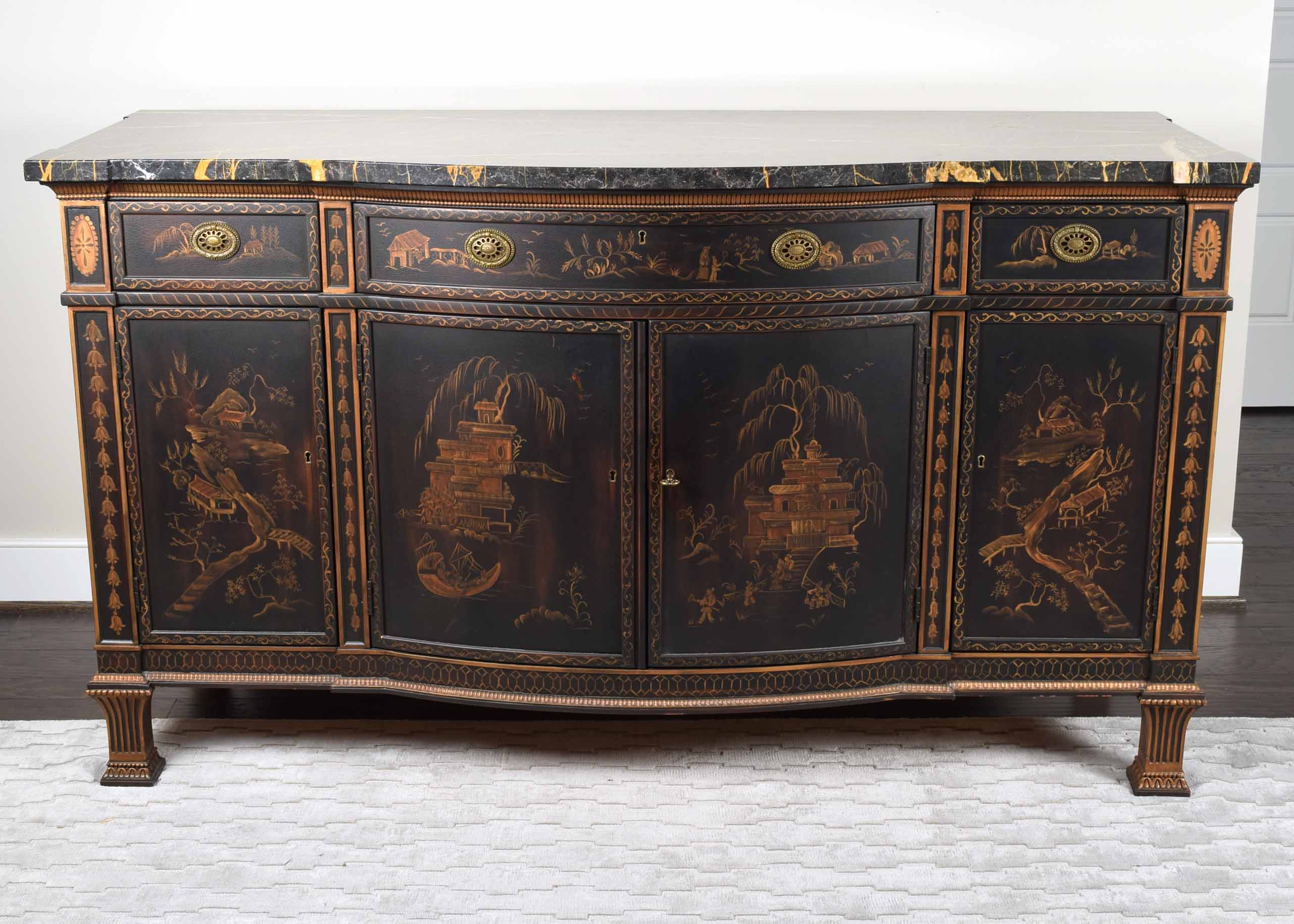 EJ Victor Marble-Topped Chinoiserie Buffet