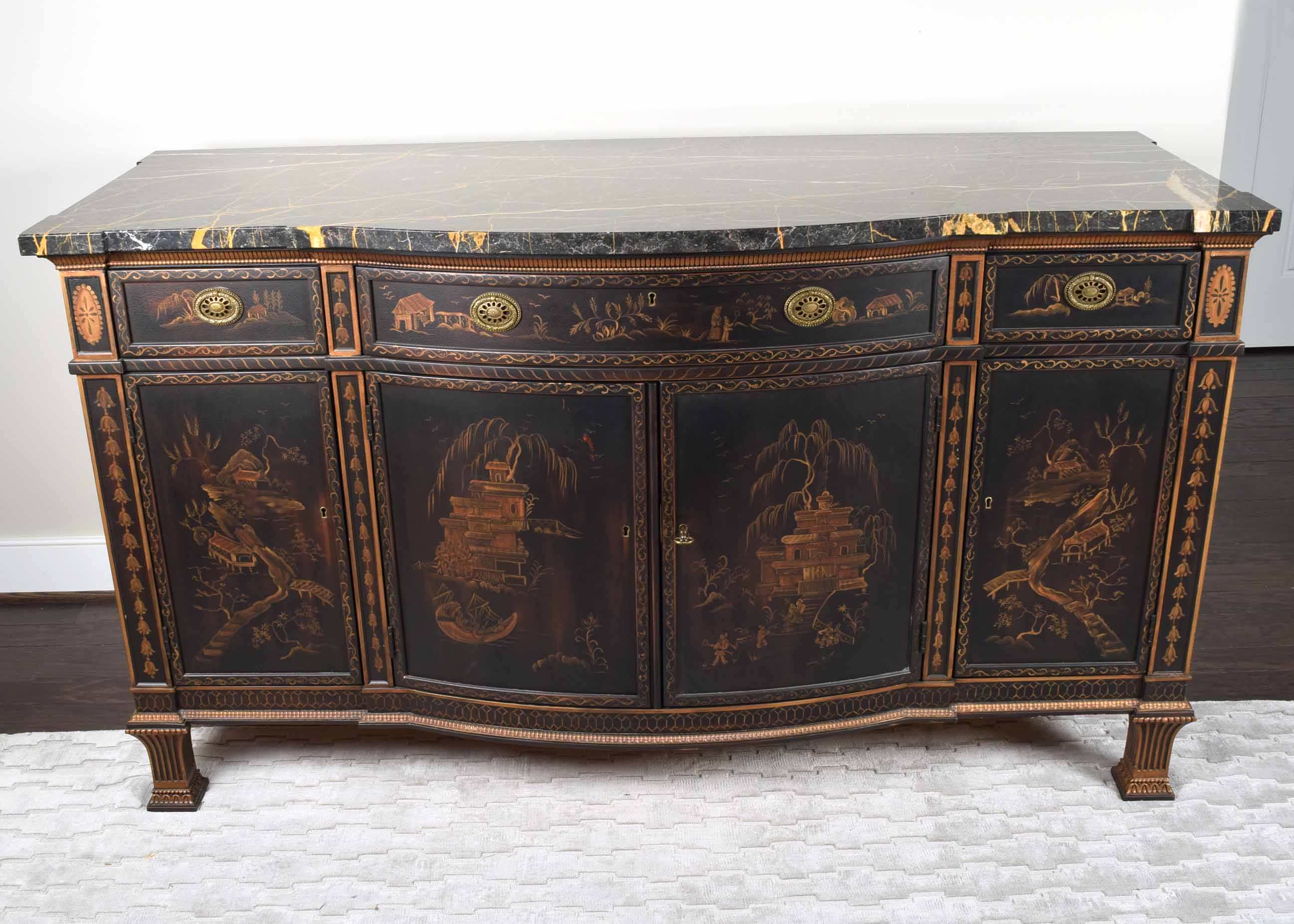 EJ Victor Marble-Topped Chinoiserie Buffet