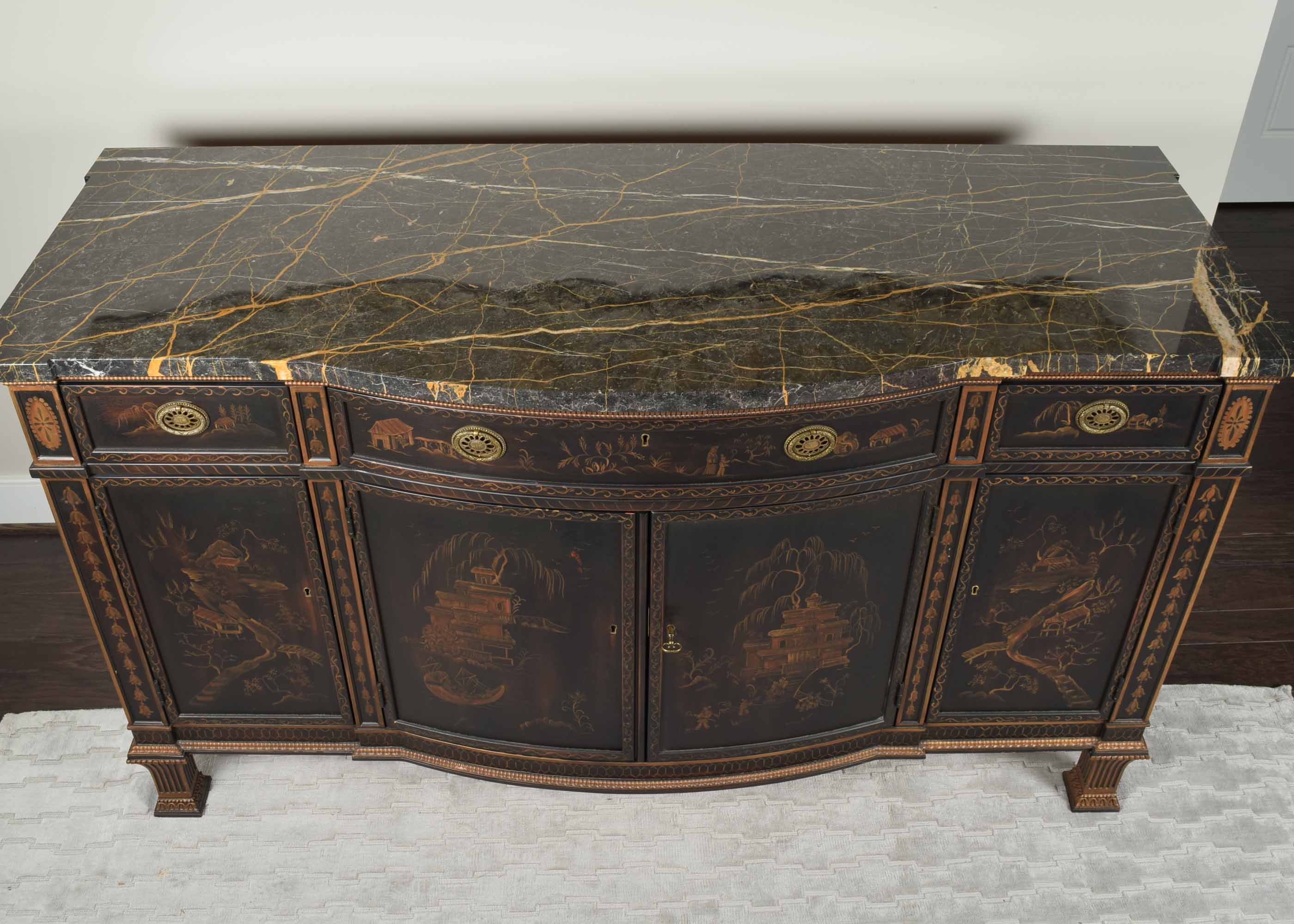 EJ Victor Marble-Topped Chinoiserie Buffet
