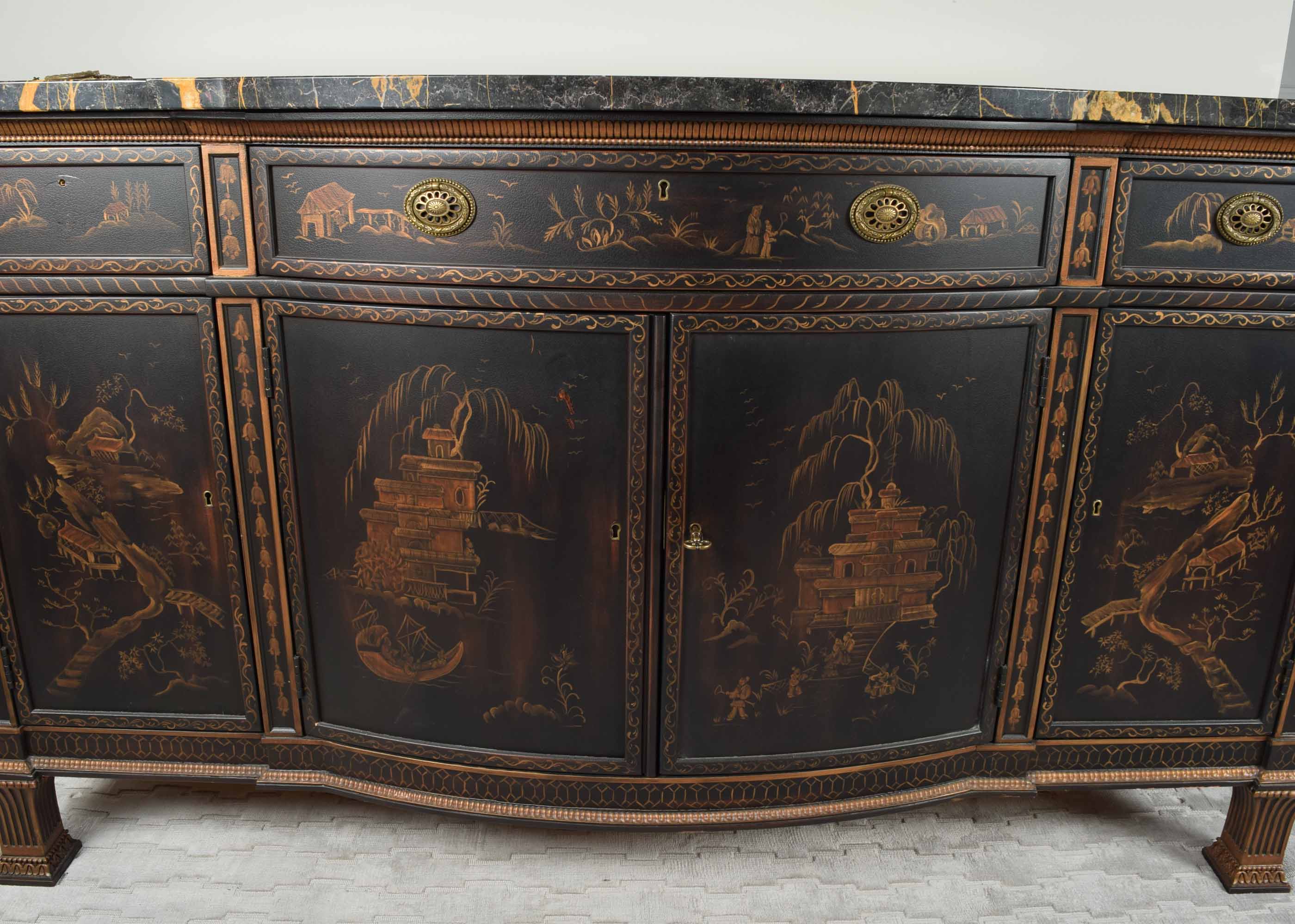 EJ Victor Marble-Topped Chinoiserie Buffet