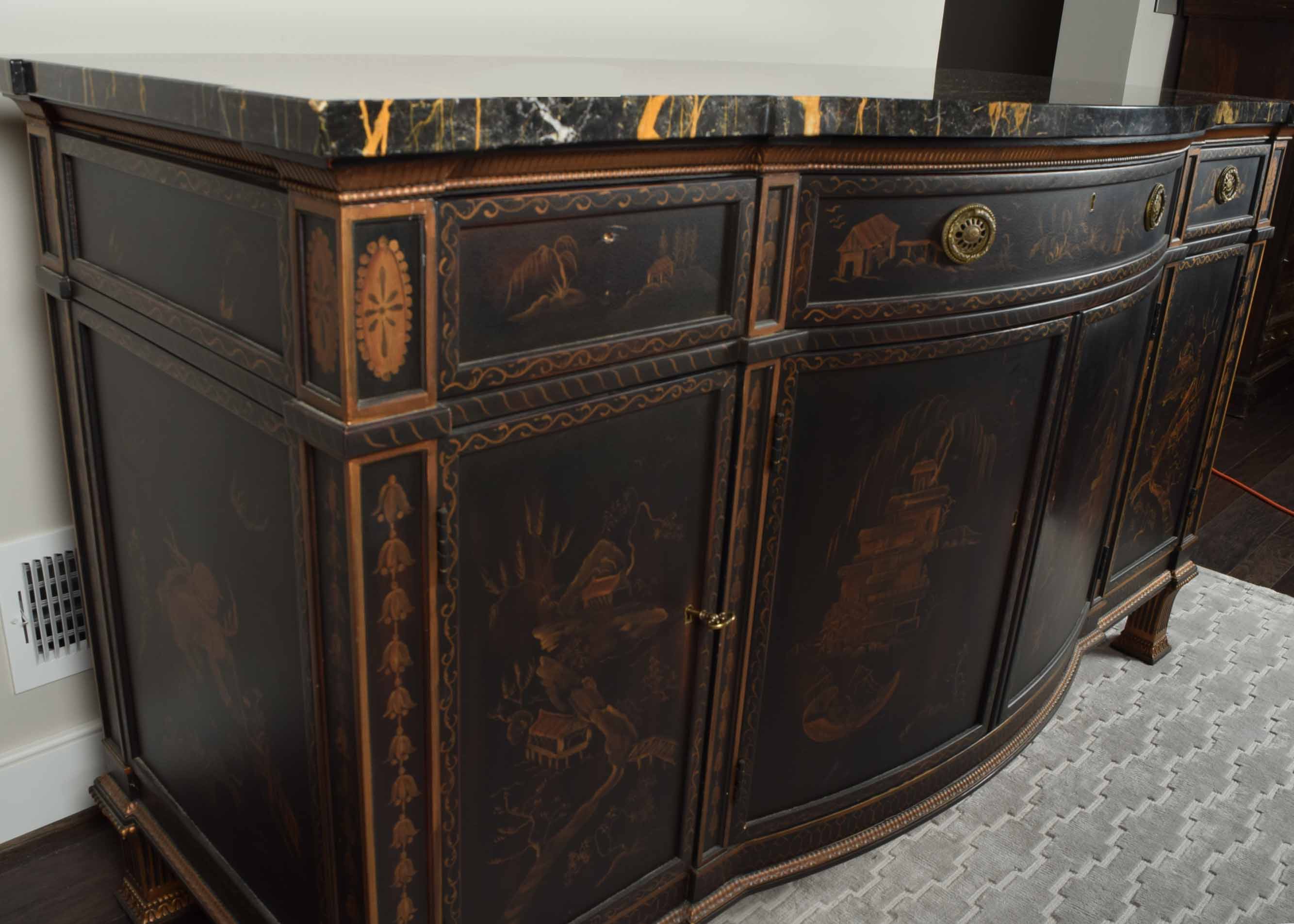 EJ Victor Marble-Topped Chinoiserie Buffet