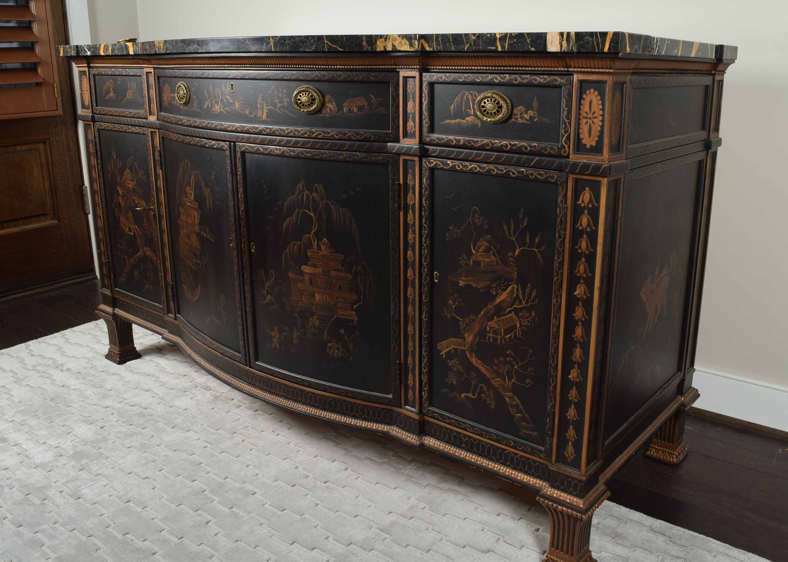EJ Victor Marble-Topped Chinoiserie Buffet