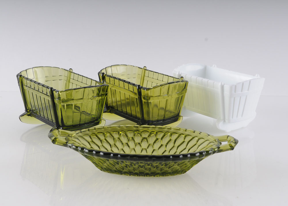 Decorative Glass including Milk Glass Cradle