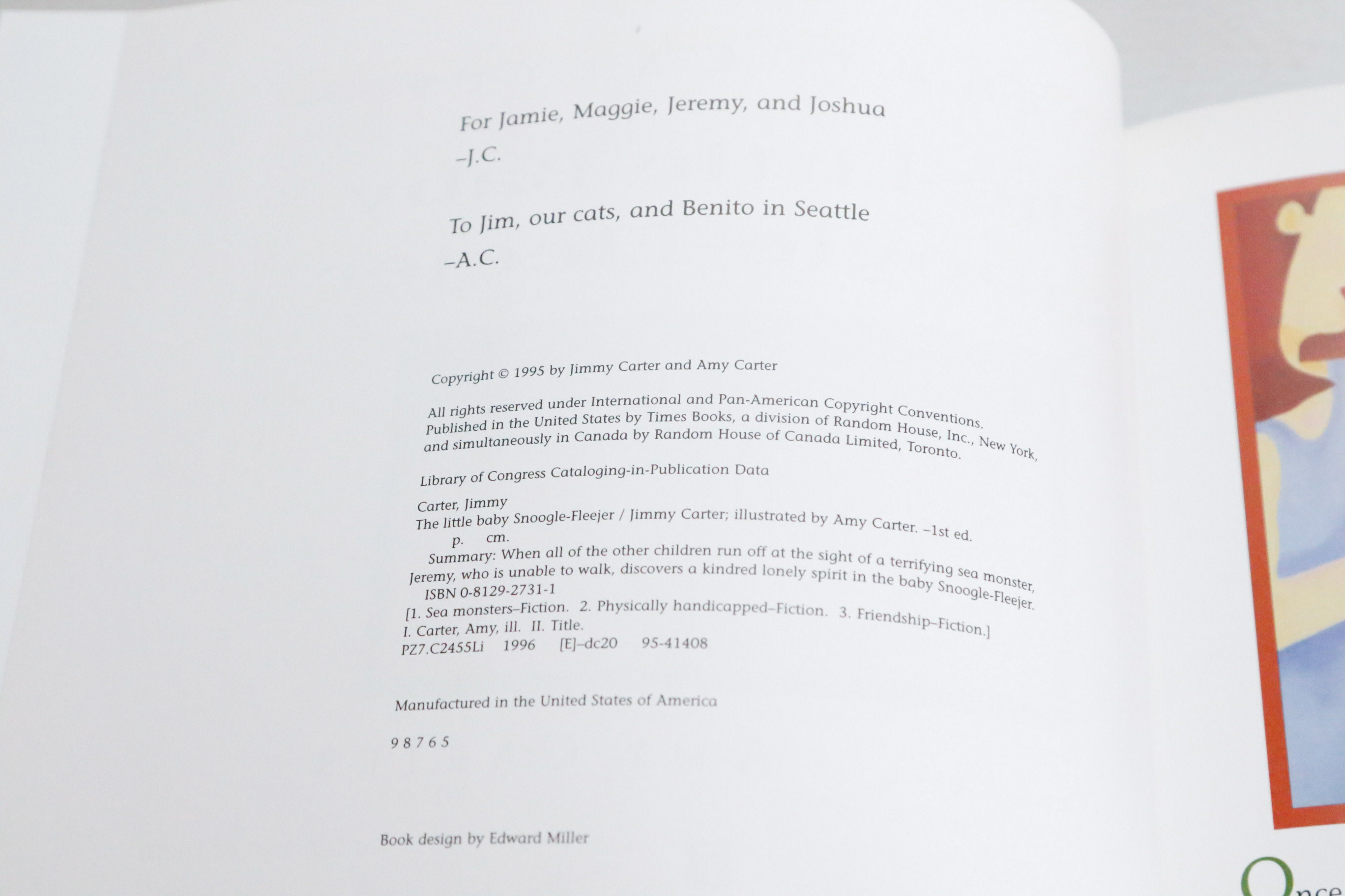 Signed Children's Story Book by Jimmy Carter and Daughter Amy