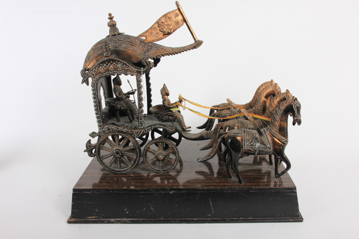 Bronze Southeast Asian Horse-Drawn Carriage Figurines