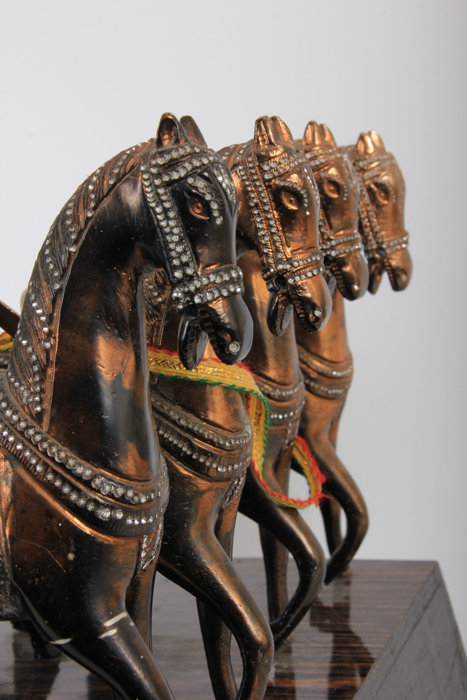 Bronze Southeast Asian Horse-Drawn Carriage Figurines