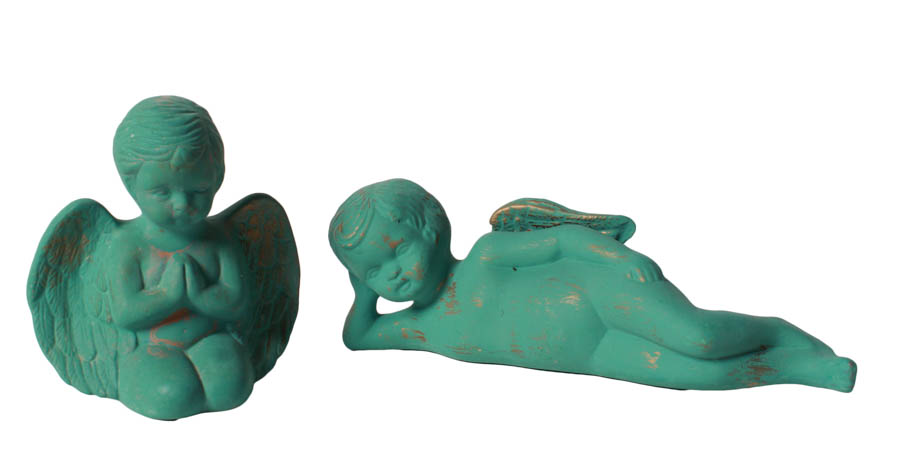 Green and White Angel Figurines