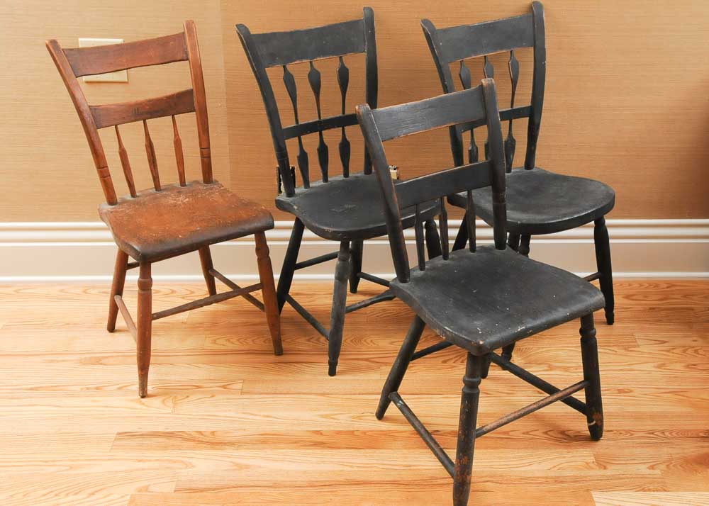 Set of Primitive Style Wooden Chairs