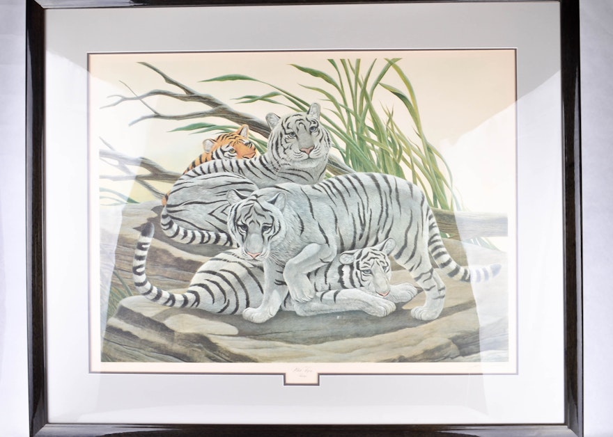 John Ruthven "White Tigers" Signed and Framed Print