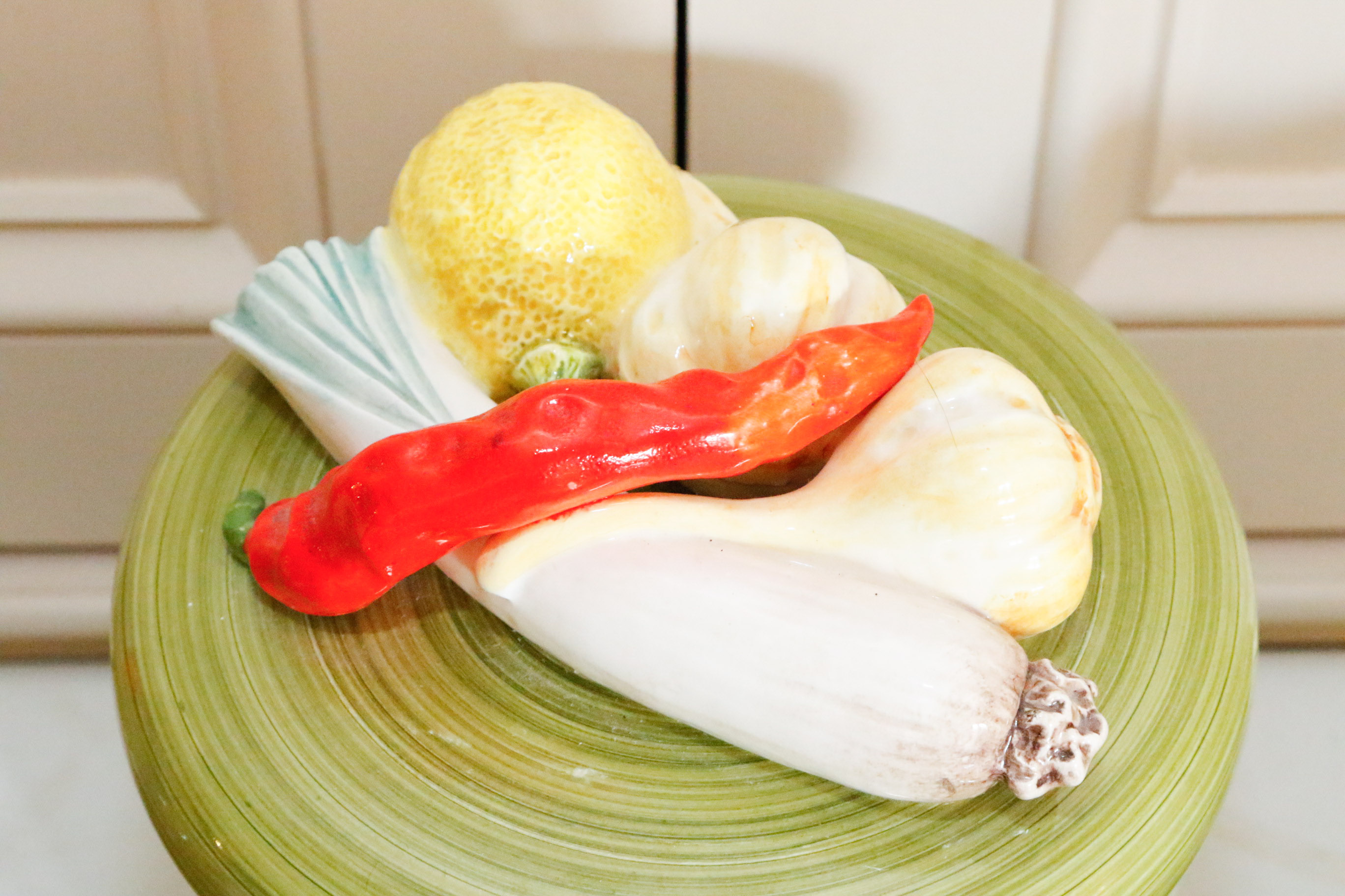 Hand Painted Canister Set with Majolica Vegetable Lids