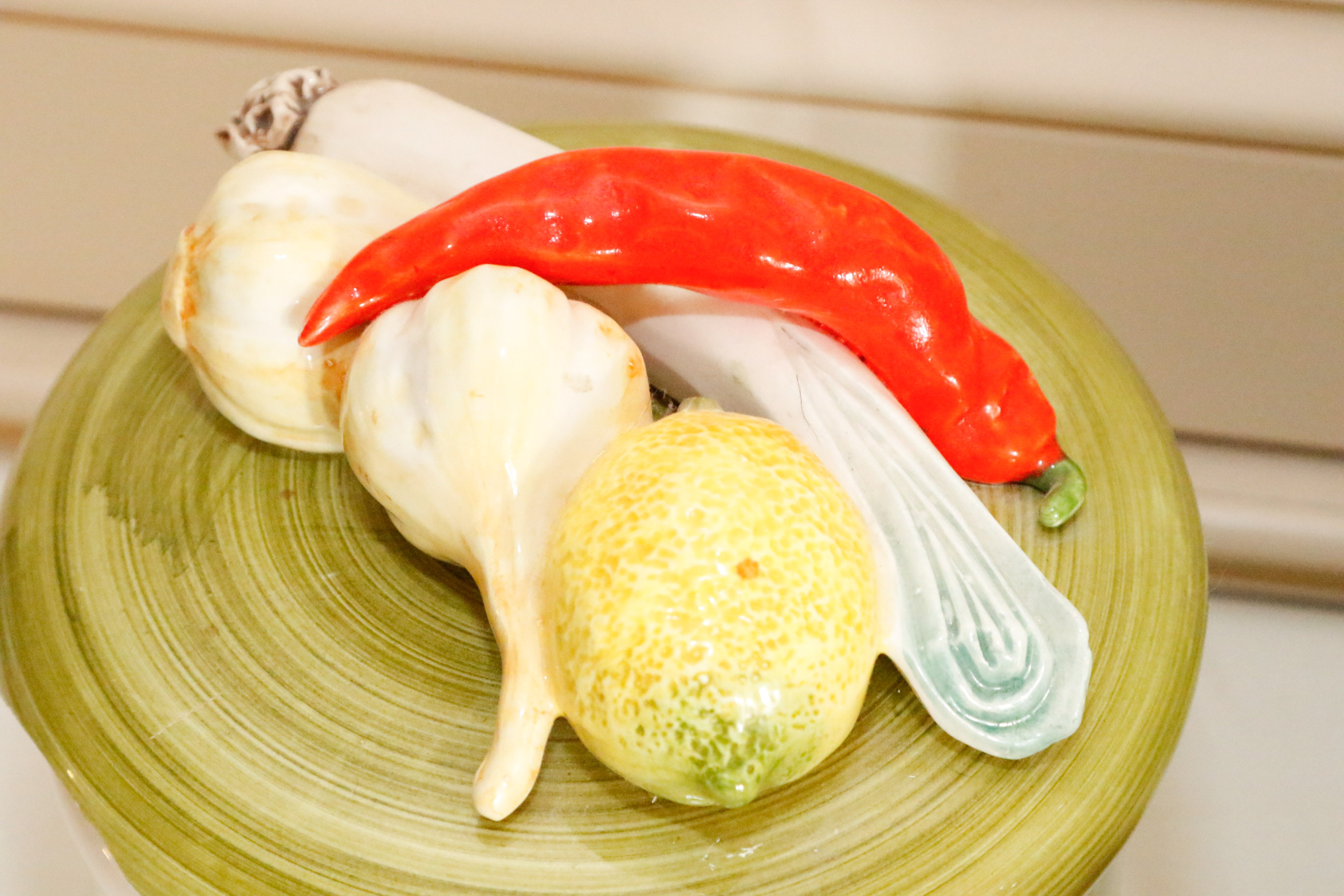 Hand Painted Canister Set with Majolica Vegetable Lids