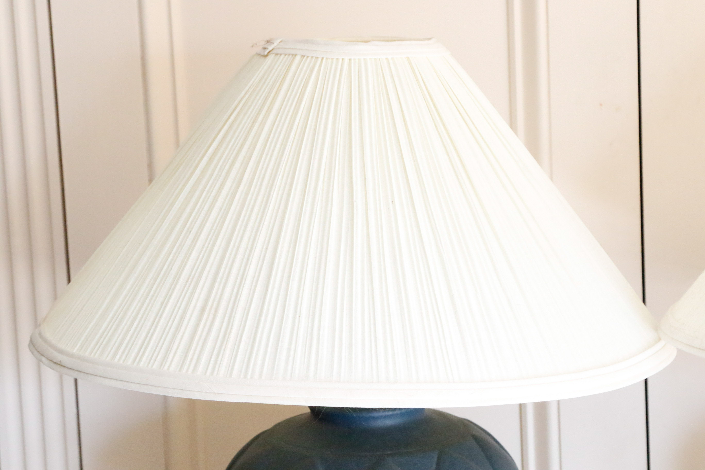 Set of Two Navy Ceramic Lamps