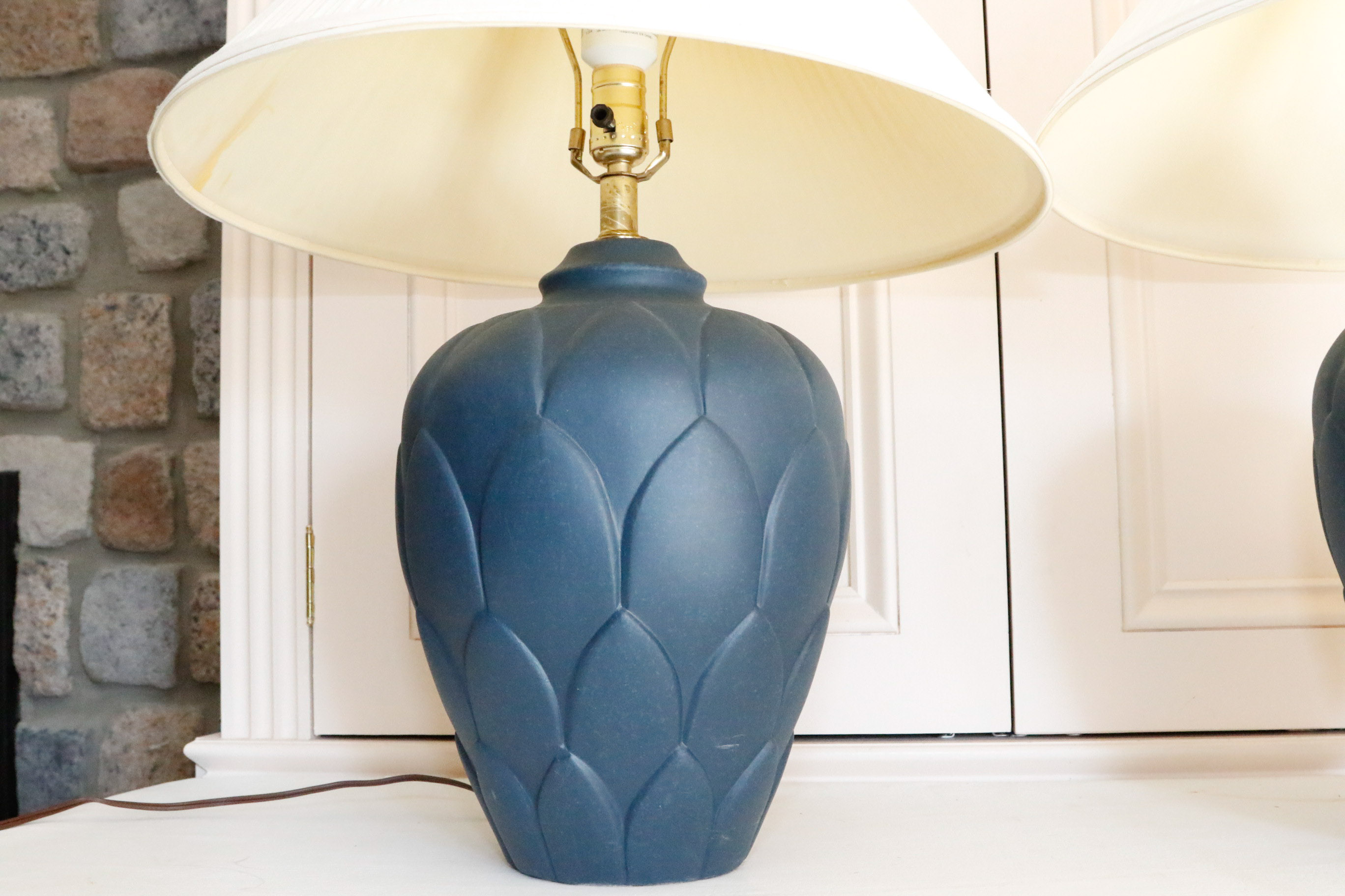 Set of Two Navy Ceramic Lamps